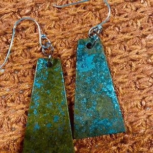 Homemade jade colored slate drop earrings